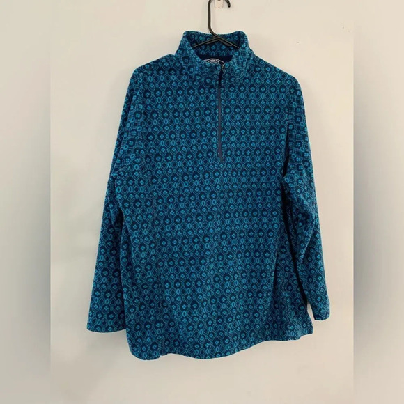 Lands’ End Quarter Zip Pullover Fleece Sweater Pattern Blue Size XL 16 - Picture 4 of 8